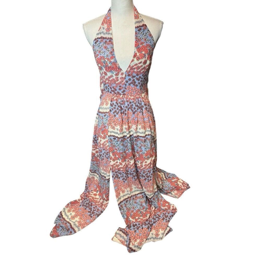Forever 21 Maxi Dress Bohemian Retro, Hippie Long Sleeve Orange Rayon Sz M - Picture 3 of 9